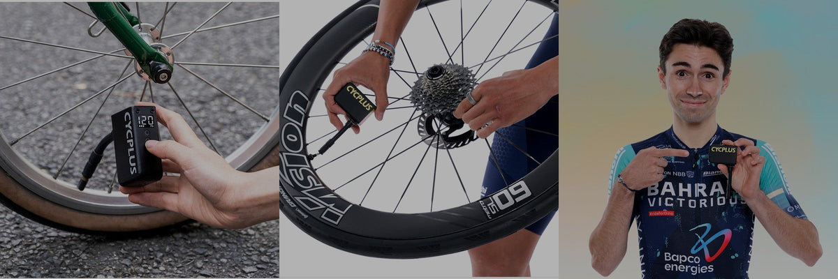 Mini pompes électriques vélo CYCPLUS AS2 Pro et AS2 Ultra en situation de gonflage