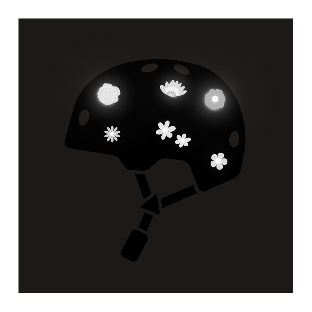 Autocollants réfléchissants vélo Suzon & Suzette - Titouan – Fleurs – les motifs réfléchissants sur un casque, de nuit