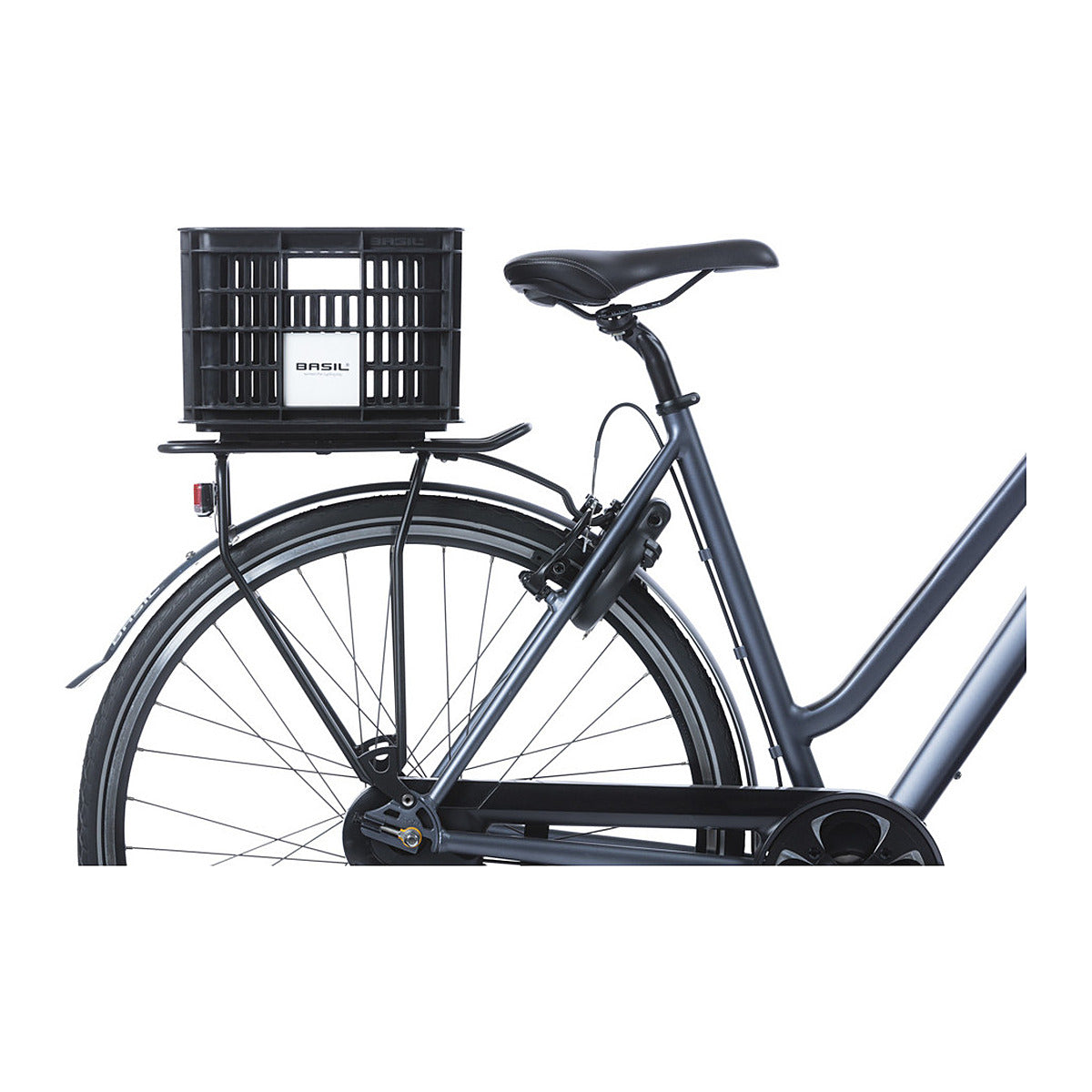 Caisse Vélo - Basil - Plastique Recyclé – Noir S MIK – la caisse Basil S noire avec sa plaque MIK