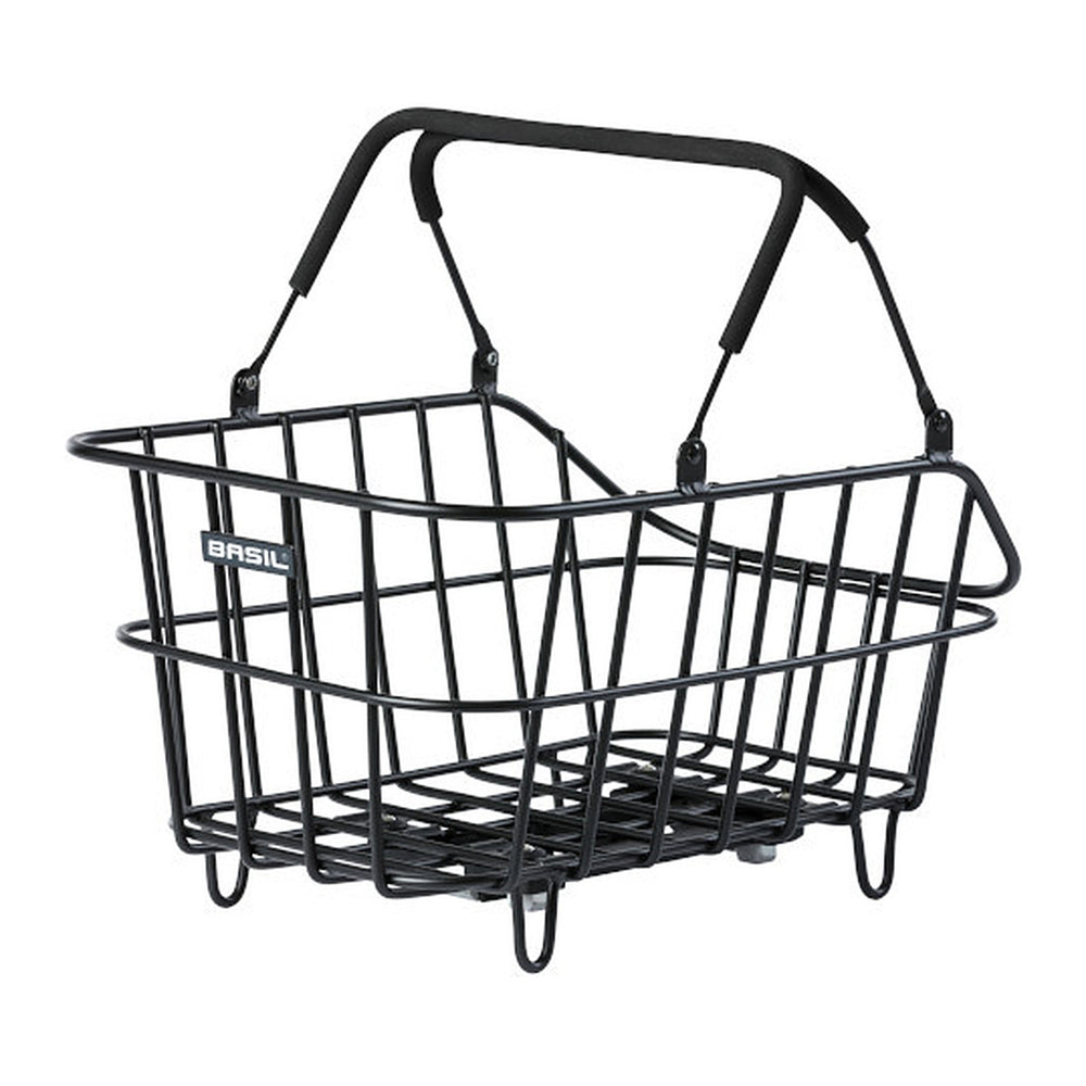 Panier arrière vélo Basil Cento Alu 22 L – Noir mat MIK – le panier clipse sur un porte-bagages MIK