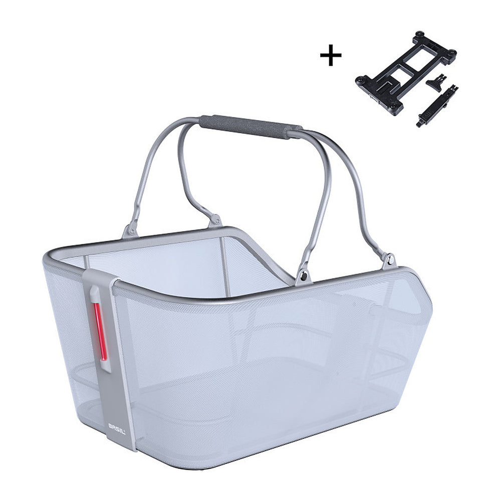 Panier arrière vélo Basil Cento Tech Fiber Nordlicht MIK 21 L – Bleu argent – le panier monte sur le porte-bagages