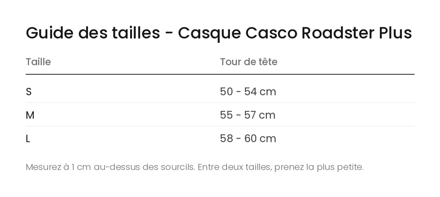 Guide des tailles - Casque Casco Roadster Plus