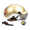 Casque Overade LIFE Premium Pure Gold de profil, visiere baissee