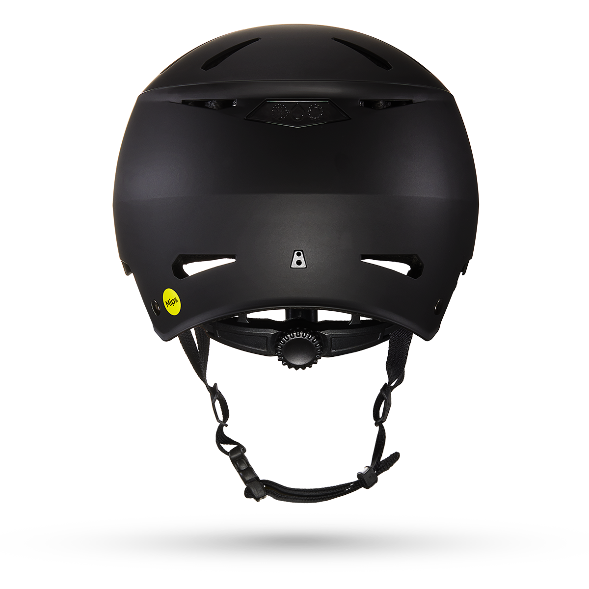 Casque velo Bern Hendrix MIPS noir mat vu de dos, molette Compass Fit et marquage MIPS