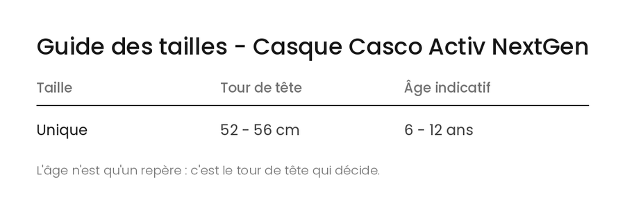 Guide des tailles - Casque Casco Activ NextGen