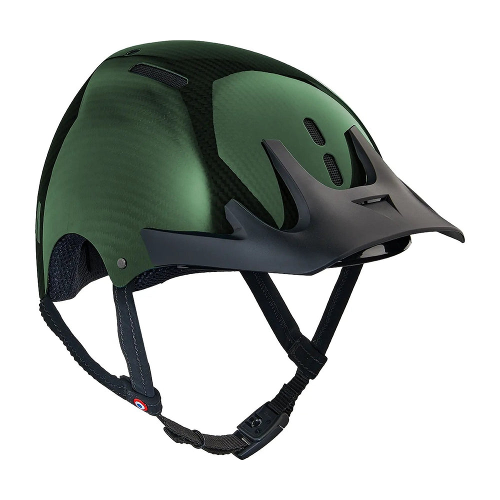 Casque vélo NACA Carbone Candy vert, vue de trois quarts avec visière