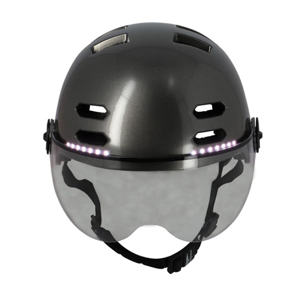 Casque vélo urbain Optimiz O394 à clignotants - Gris Brillant
