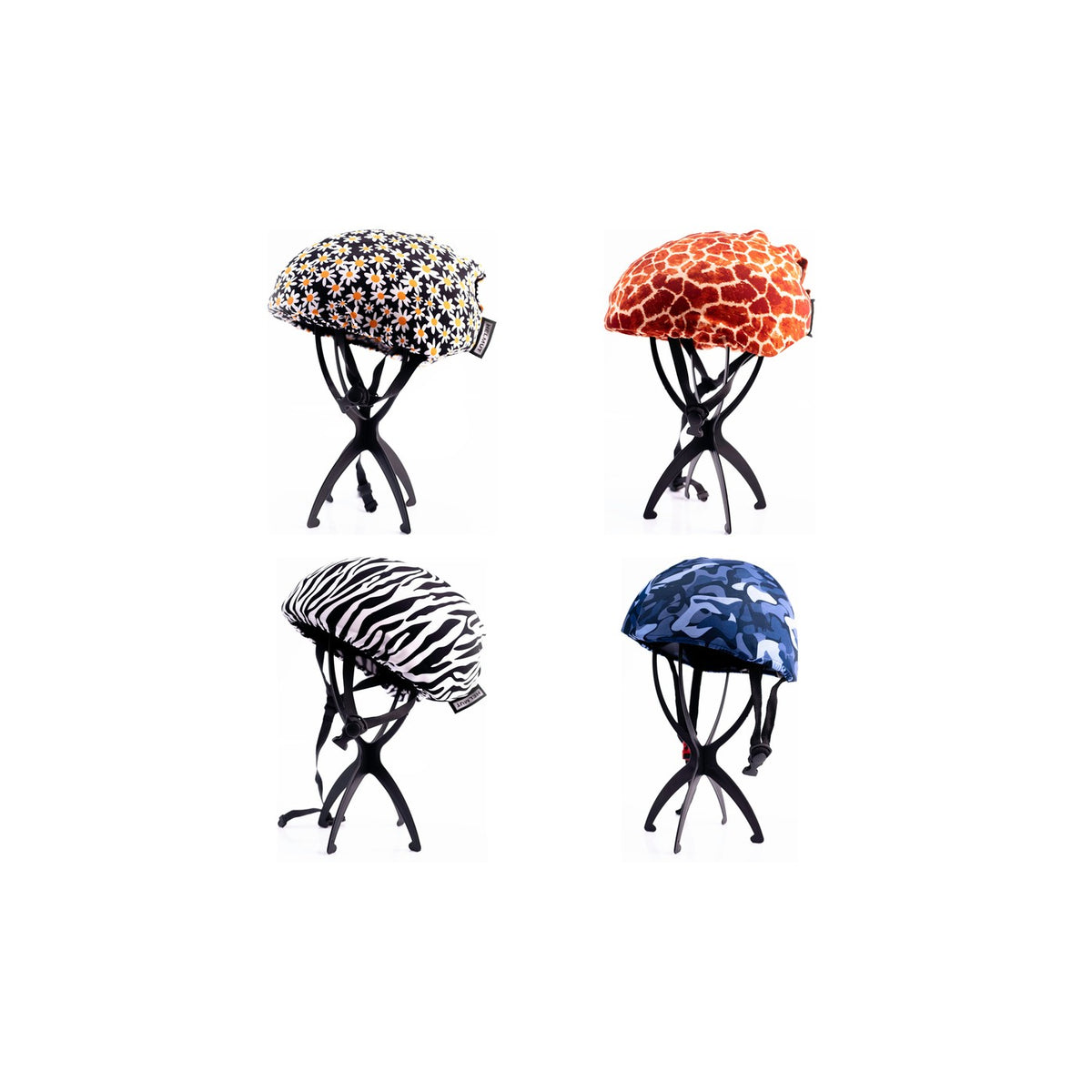 Couvre-casques Helmut imprimés Daisy, Girafe, Zèbre et Camo Bleu