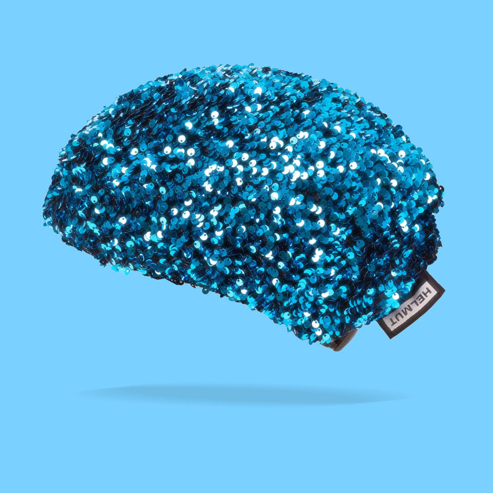 Couvre-casque Helmut Big Sequins Bleu électrique sur fond bleu
