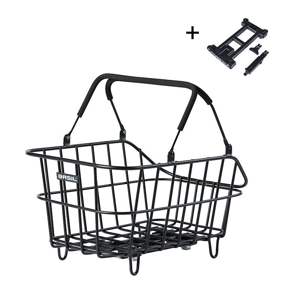 Panier arrière vélo Basil Cento Alu 22 L – Noir mat MIK – le panier Cento Alu noir mat, plaque MIK