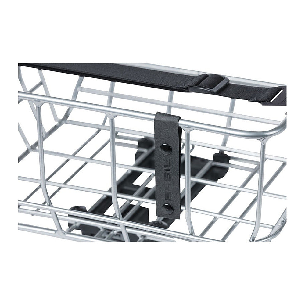 Panier avant vélo Basil Portland 25 L coloris Chrome – patte de fixation sur la tete de fourche