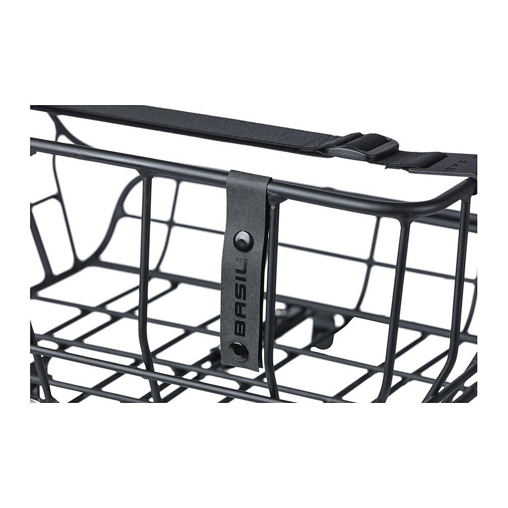 Panier avant vélo Basil Portland 25 L coloris Noir mat – patte de fixation sur la tete de fourche