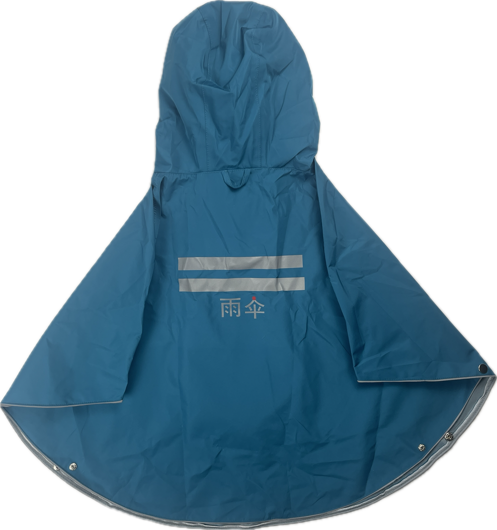 Poncho de pluie vélo enfant The Peoples Poncho Hardy – bleu – vue de dos avec bandes réfléchissantes