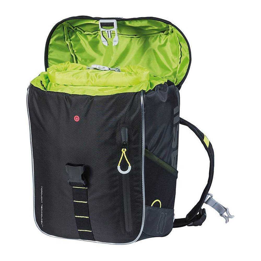 Sac à dos vélo Basil Miles Daypack Nordlicht 17 L coloris Black Lime – sac ouvert sur la doublure citron