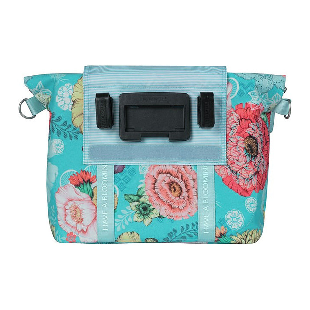 Sac à main vélo Basil Bloom Field KF 11 L coloris Sky Blue – plaque KlickFix et crochets a l arriere