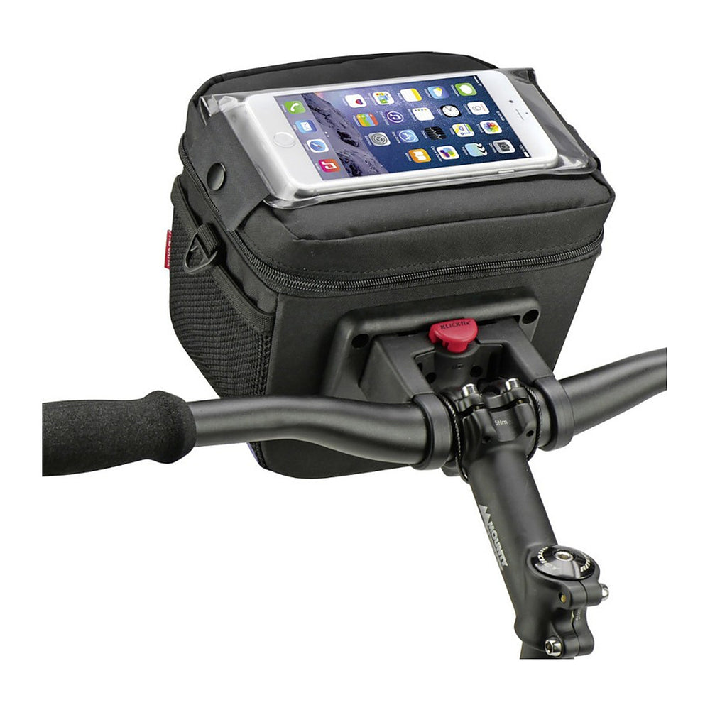 Sacoche de guidon KlickFix Aventour – Compact 3 L, noire – la sacoche clipsee sur un guidon