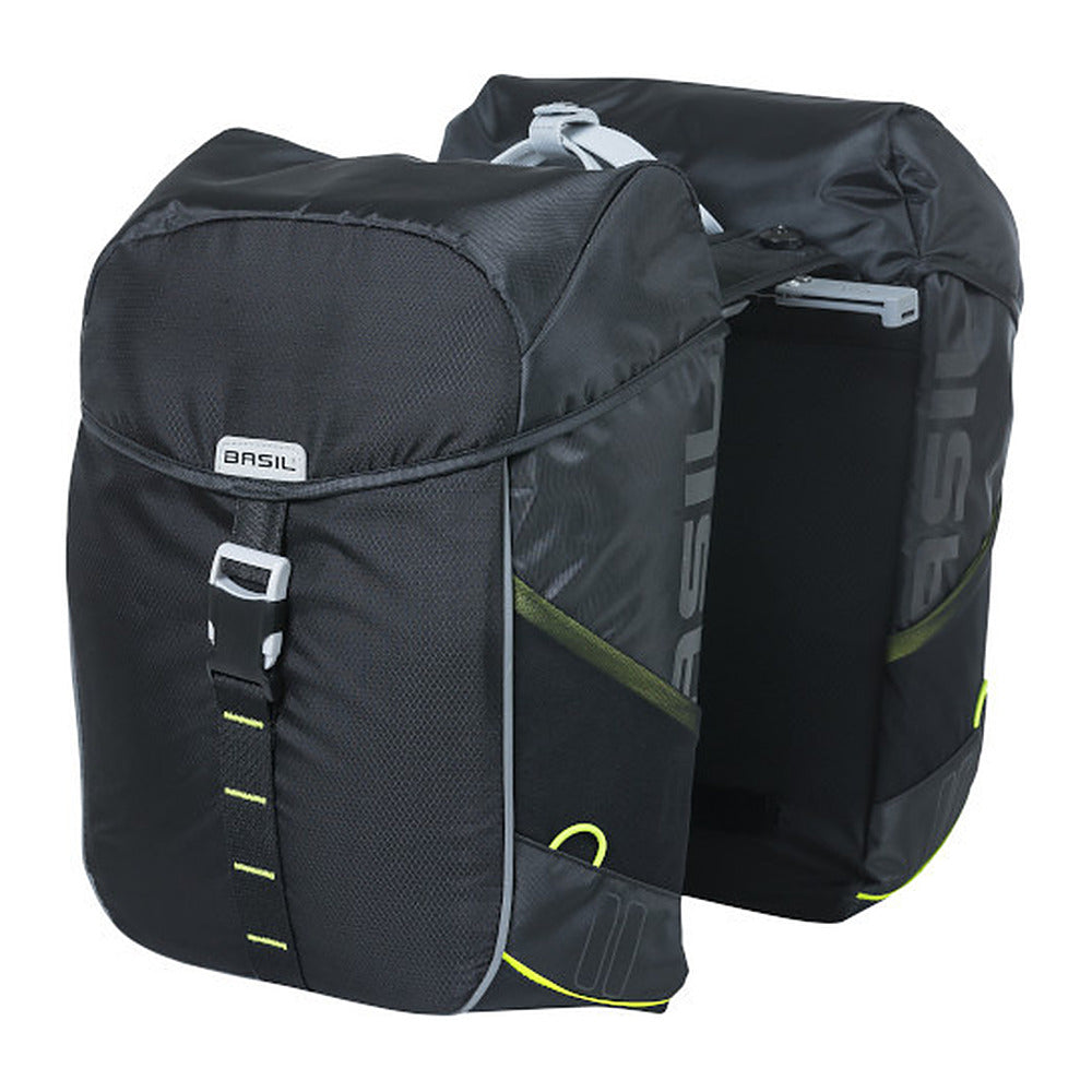 Sacoche double vélo Basil Miles MIK 34 L coloris Black Lime – la paire fermee