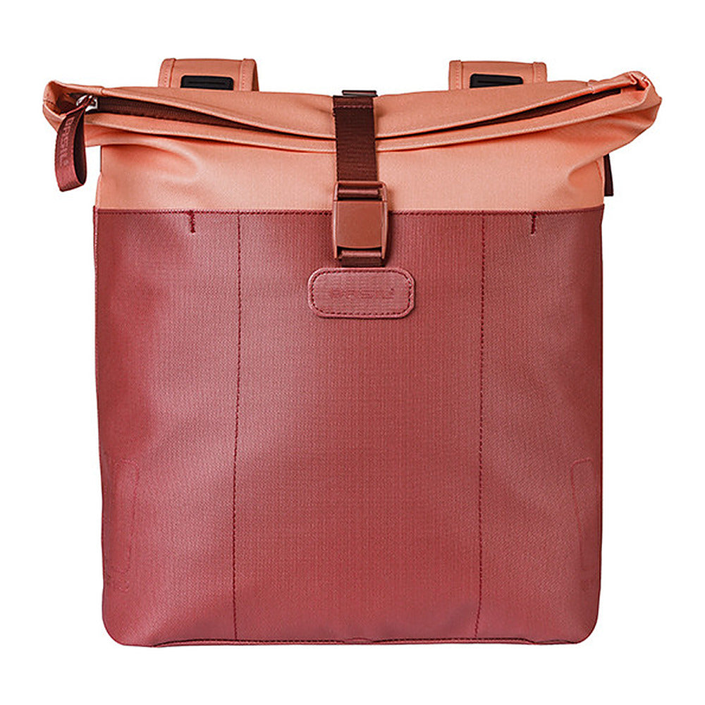Sacoche double vélo Basil Vive Universal Bridge 35 L coloris Bordeaux / Rosé – une sacoche vue de face