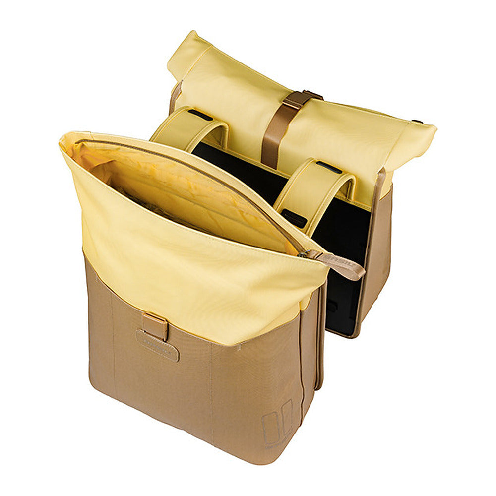Sacoche double vélo Basil Vive Universal Bridge 35 L coloris Sable / Jaune – interieur de la sacoche