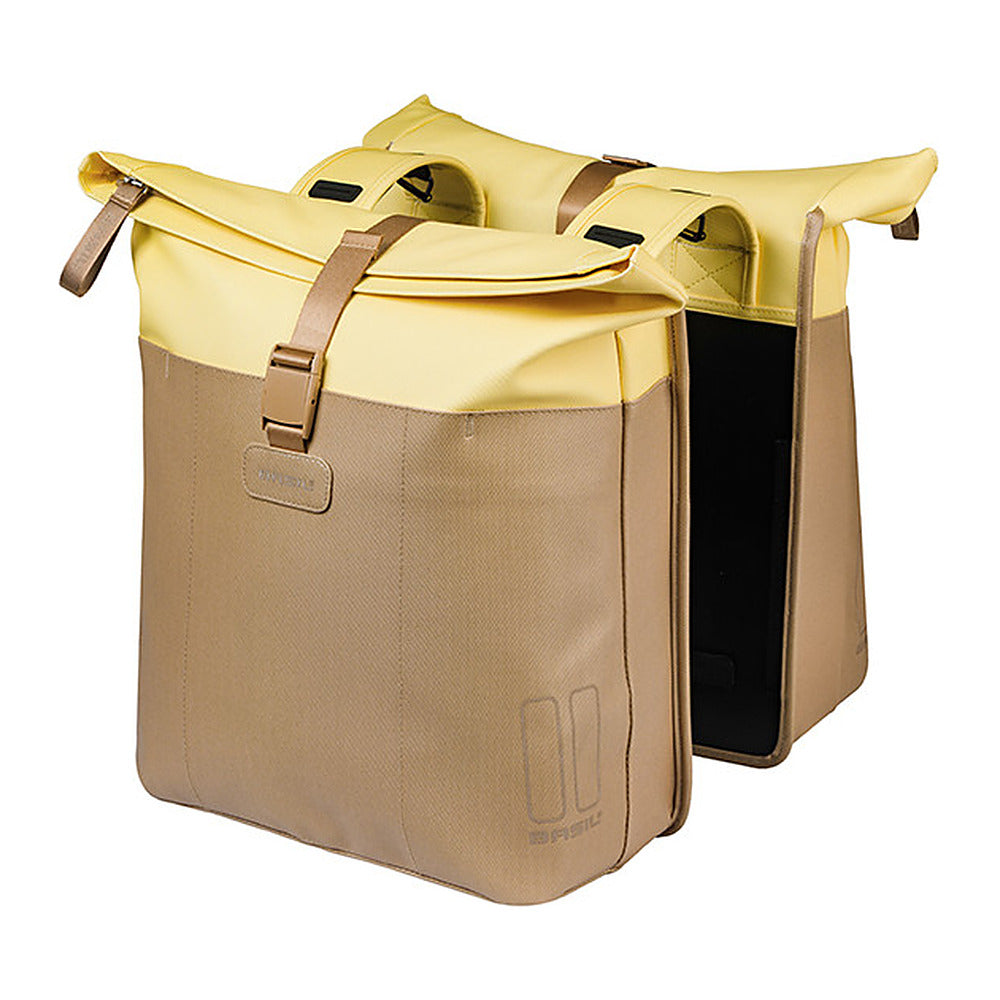 Sacoche double vélo Basil Vive Universal Bridge 35 L coloris Sable / Jaune – la paire montee