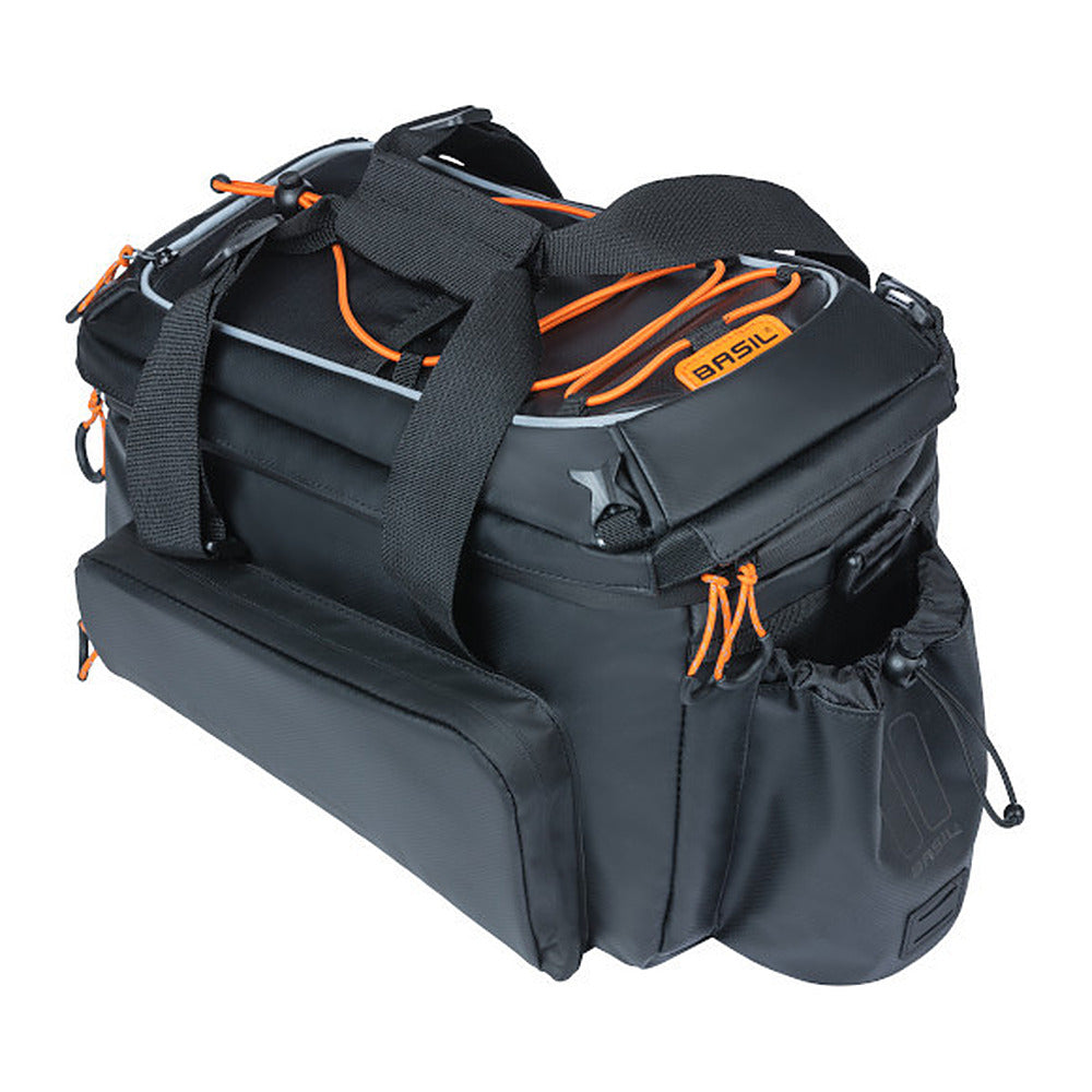 Sacoche porte-bagages Basil Miles Tarpaulin XL Pro MIK 9-36 L coloris Noir / Orange – poches laterales depliees