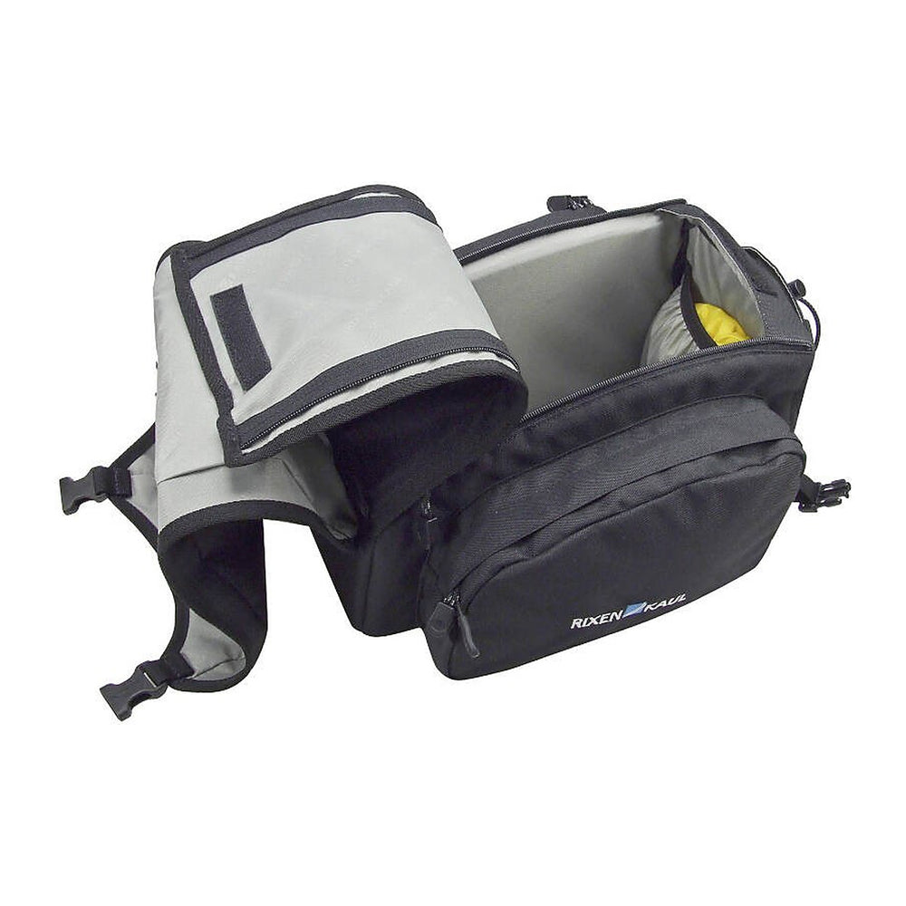 Sacoche de porte-bagages KlickFix Rackpack 1 et 1 Plus – Rackpack 1, 10 L, UniKlip 2 universelle – la sacoche ouverte et son rabat interieur