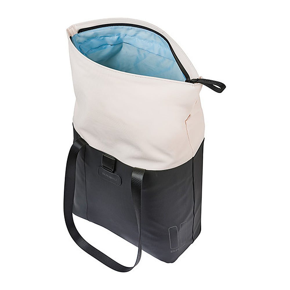 Sacoche vélo Basil Vive Shopper MIK Hooks 20 L coloris Blanc cassé / Noir – interieur et compartiment ordinateur