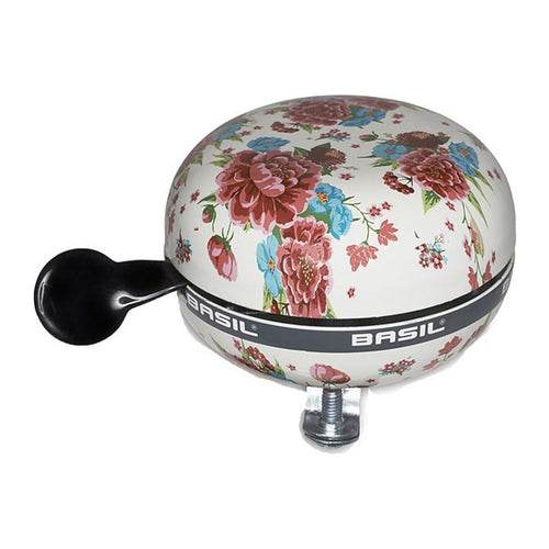 Sonnette vélo Basil Big Bell 80 mm – Bloom Gardenia blanc – la sonnette Basil Big Bell bloom gardenia blanc, diametre 80 mm